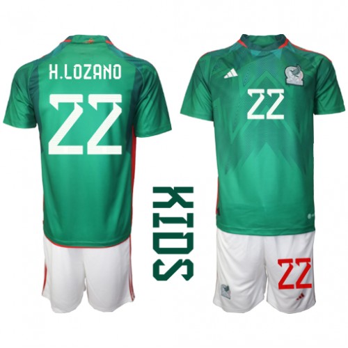 Fotbalové Dres Mexiko Hirving Lozano #22 Dětské Domácí MS 2022 Krátký Rukáv (+ trenýrky)